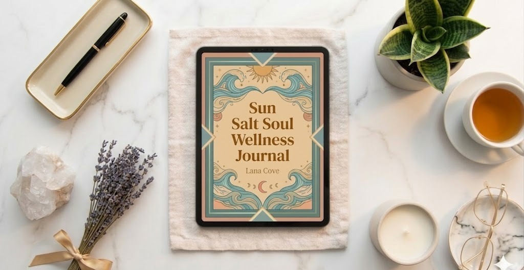 Person writing in the Sun Salt Soul Wellness Journal with reflective prompts
